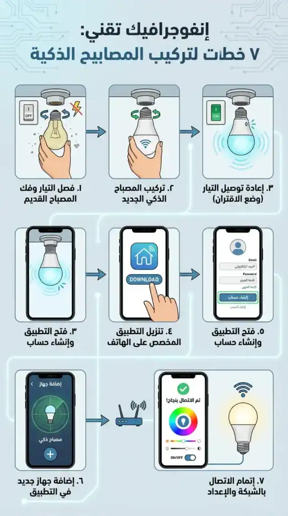 طريقة تركيب لمبة ذكية خطوة بخطوة — 7 خطوات بسيطة في 5 دقائق