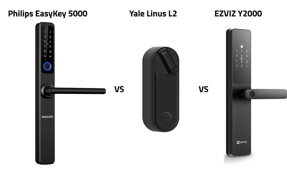 مقارنة قفل EZVIZ Y2000 مع Philips EasyKey وYale Linus L2 — الأسعار والمواصفات